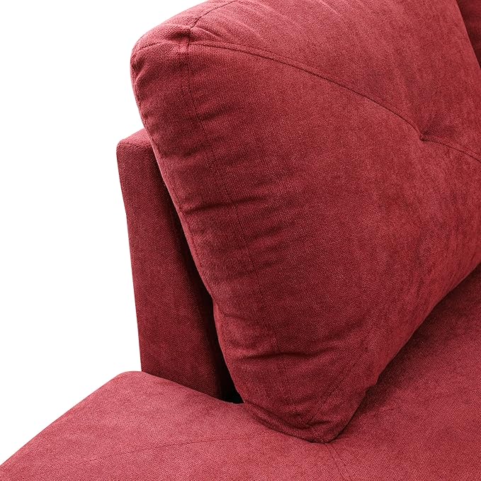L-Shaped Sectional Couches with 66.5'' Chaise Lounge & Storage Ottoman Modular Room Sofas for Home Office Apartment, Large Living Furniture, 97'' Left Hand Facing, Red Flannelette - LeafyLoom