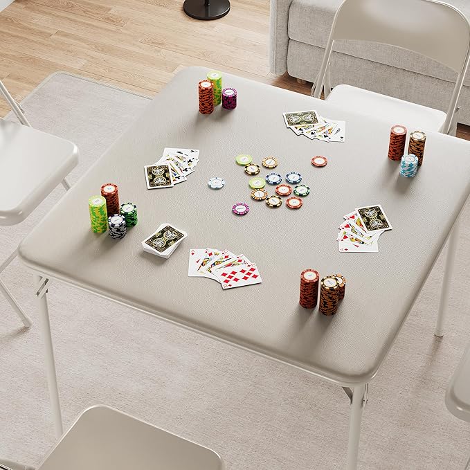 IDEALHOUSE Portable Folding Card Table and Chair Set of 5, Pu Upholstered Foldable Table, and All Metal Folding Chairs, Table and Chairs Suitable for Dining Room, Living Room, Office, Camping - LeafyLoom
