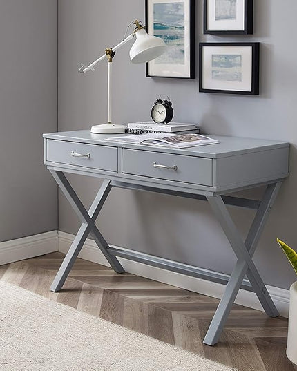Linon Grey Campaign Style Sawyer Desk - LeafyLoom
