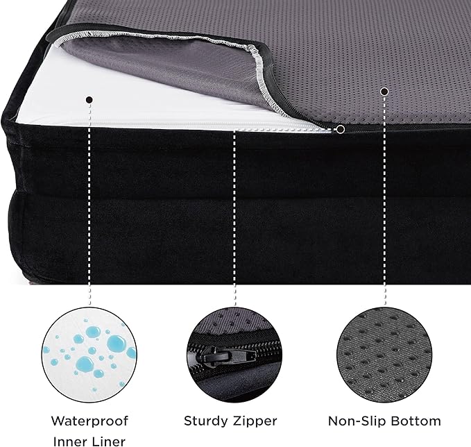 Bedsure Orthopedic Dog Bed for Large Dogs - Calming Dog Sofa Beds Large with Luxurious Short Plush, Big Pet Couch Bed with Removable Washable Cover, Waterproof Lining and Nonskid Bottom, Black BEDSURE