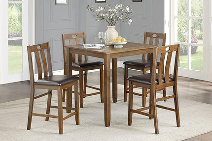 NicBex Small Kitchen Table Set for 4 Dining Room Table Set 5Pc Counter Height Set Dining Table and 4 Chairs Upholstered Seat for Small Space, Transitional Style, Wooden, Brown - LeafyLoom