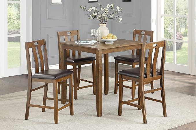 NicBex Small Kitchen Table Set for 4 Dining Room Table Set 5Pc Counter Height Set Dining Table and 4 Chairs Upholstered Seat for Small Space, Transitional Style, Wooden, Brown - LeafyLoom