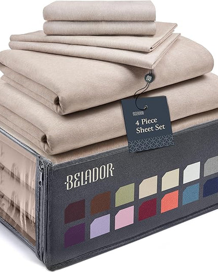 BELADOR Silky Soft Twin XL Sheet Set - Luxury Bed Sheets for Twin XL Size Bed, Secure-Fit Deep Pocket Sheets with Elastic, Breathable Hotel Sheets and Pillowcase Set, Wrinkle Free Oeko-Tex Sheets - LeafyLoom