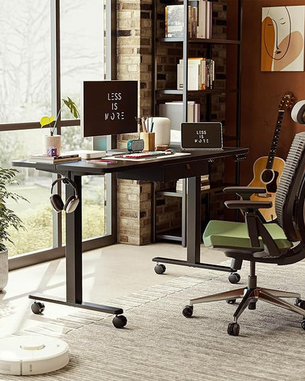 FEZIBO 48 x 24 Inches Standing Desk with Drawer, Adjustable Height Electric Stand up Desk with Storage, Sit Stand Home Office Desk, Ergonomic Computer Desk, Black - LeafyLoom
