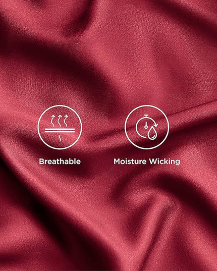 Bedsure Twin XL Sheet Set Dorm Bedding, Cooling Sheets Twin Extra Long Sheets, Rayon Derived from Bamboo, Deep Pocket Up to 16", Hotel Luxury Silky Bedding Sheets & Pillowcases, Burgundy - LeafyLoom