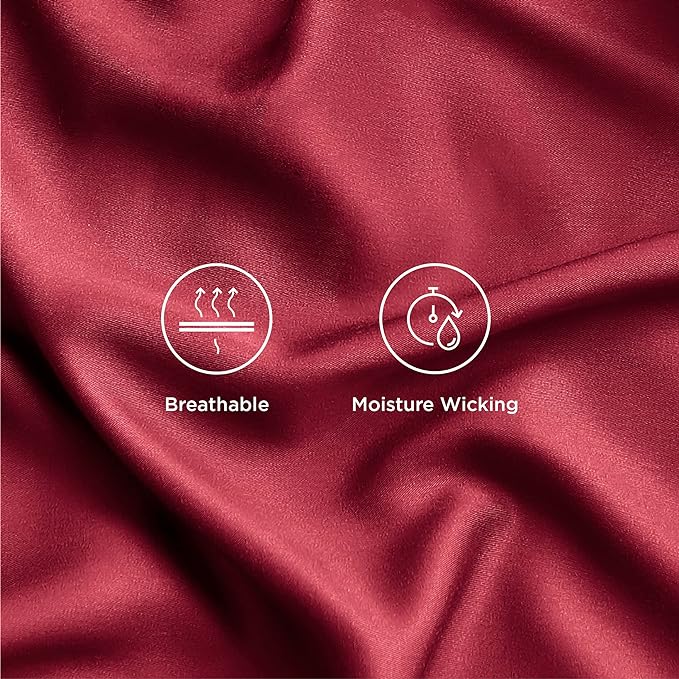 Bedsure Twin XL Sheet Set Dorm Bedding, Cooling Sheets Twin Extra Long Sheets, Rayon Derived from Bamboo, Deep Pocket Up to 16", Hotel Luxury Silky Bedding Sheets & Pillowcases, Burgundy - LeafyLoom