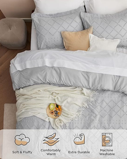 Bedsure California King Comforter Set - Light Grey Comforter, Boho Tufted Shabby Chic Bedding Comforter Set, 3 Pieces Farmhouse Bed Set for All Seasons, Fluffy Soft Bedding Set with 2 Pillow Shams - LeafyLoom