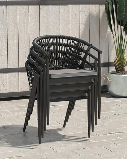 CosmoLiving by Cosmopolitan 88288BGYE Stacking Dining Chair Circi Collection, 4-Pack, Charcoal - LeafyLoom