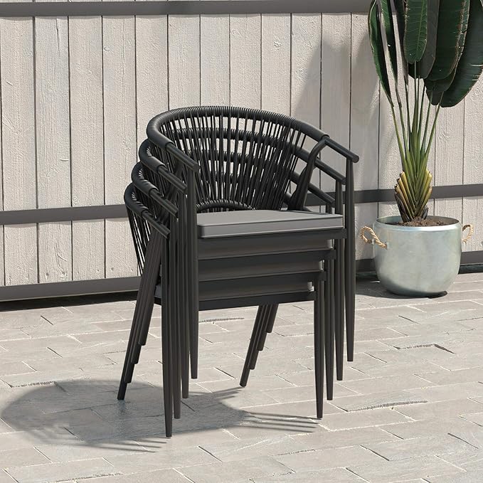 CosmoLiving by Cosmopolitan 88288BGYE Stacking Dining Chair Circi Collection, 4-Pack, Charcoal - LeafyLoom