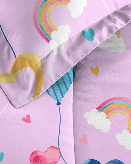 Dream Factory Kids 5-Piece Complete Bed Set Easy-Wash Super Soft Microfiber Comforter Bedding, Twin, Lilac Balloon Hearts - LeafyLoom