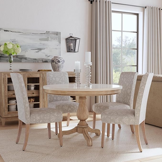 HomePop Classic Parsons Dining Chairs, Light Gray Floral with Animal Motifs(Set of 2) - LeafyLoom