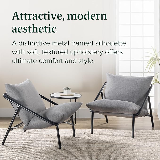 ZINUS Ada Sling Accent Chair, Metal Framed Armchair with Shredded Foam Cushioning, Light Grey - LeafyLoom