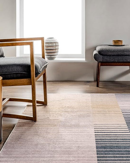 nuLOOM Lennie Modern Multi Striped Machine Washable Ultra Thin Area Rug, 3' x 5', Beige - LeafyLoom