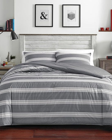 Nautica - King Size Comforter Set, Cotton Reversible Bedding with Matching Shams, Stylish Home Decor (Craver Grey, King) - LeafyLoom