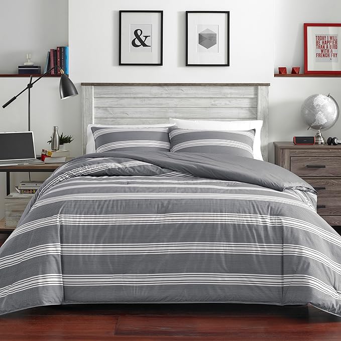 Nautica - Twin Comforter Set, Cotton Reversible Bedding with Matching Sham, Stylish Home Decor, Dorm Room Essentials (Craver Grey, Twin/Twin XL) - LeafyLoom