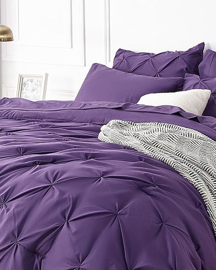 Bedsure King Size Comforter Set - Bedding Set King 7 Pieces, Pintuck Bed in a Bag Purple Bed Set with Comforter, Sheets, Pillowcases & Shams - LeafyLoom