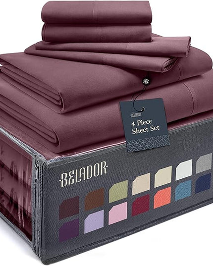 BELADOR Silky Soft Twin Sheet Set - Luxury 4 Piece Bed Sheets for Twin Size Bed, Secure-Fit Deep Pocket Sheets with Elastic, Breathable Hotel Sheets and Pillowcase Set, Wrinkle Free Oeko-Tex Sheets - LeafyLoom