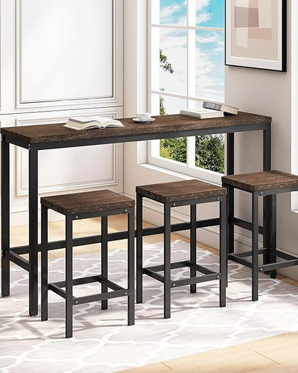 NicBex Kitchen Table Set Dining Room Table Set Modern Design Kitchen Dining Table, Pub Table, Long Dining Table Set with 3 Stools for Kitchen, Apartment, Easy Assembly, Dark Brown - LeafyLoom