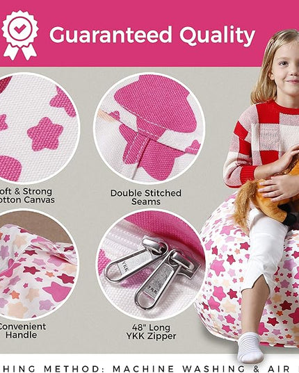 Aubliss Stuffed Animal Bean Bag Storage Chair (Pink Star, Medium (32'')) - LeafyLoom
