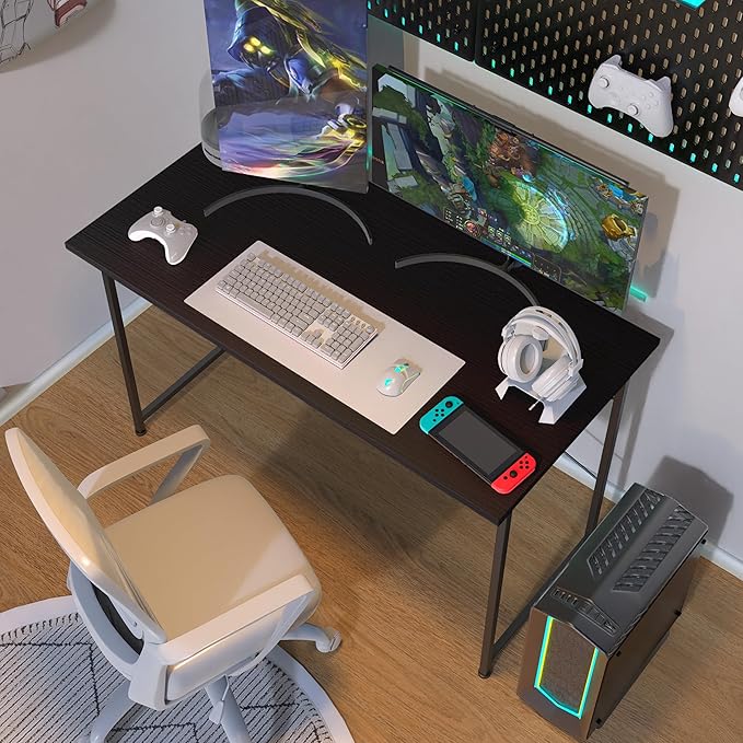YSSOA Computer Desk Home Office Work Study Writing Modern Simple Table with Headphone Hooks, 47 Inch, Basic Black - LeafyLoom