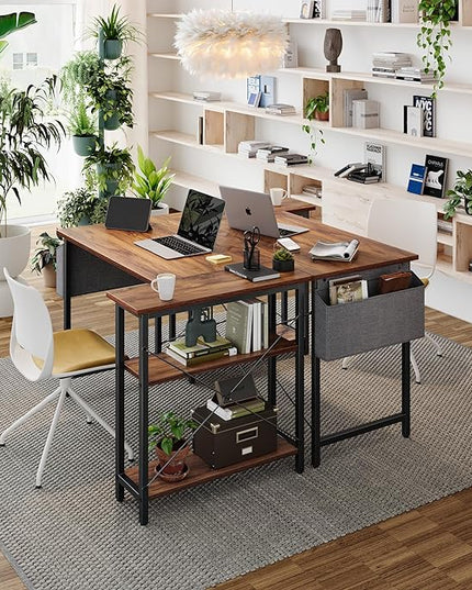 BANTI L Shaped Small Computer Desk with Storage Shelves, 47" Home Office Small Corner Desk Study Writing Table, Deep Brown - LeafyLoom