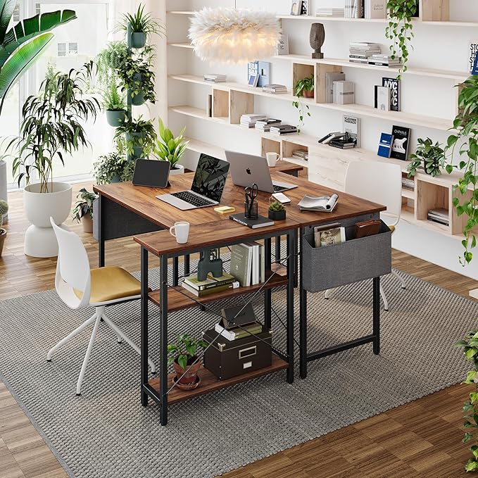 BANTI L Shaped Small Computer Desk with Storage Shelves, 47" Home Office Small Corner Desk Study Writing Table, Deep Brown - LeafyLoom