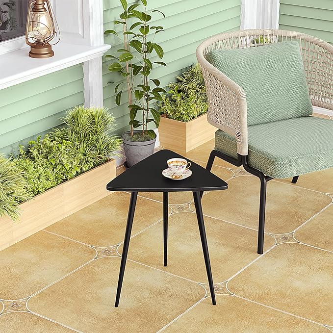 SAYGOER Black End Table for Small Places Triangle Side Table Modern Sofa Table for Living Room Bedroom Office Small Night Stand Metal Legs Bedside Table Classic Black Home Decor, Easy Assembly - LeafyLoom