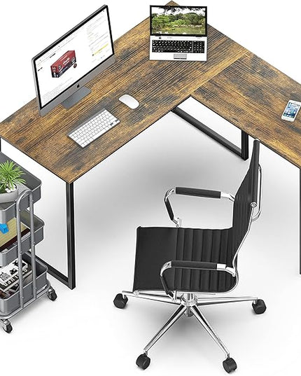 SHW 48-Inch Mission L-Shaped Home Computer Desk, Rustic Brown - LeafyLoom