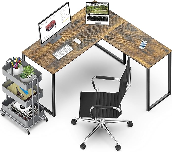 SHW 48-Inch Mission L-Shaped Home Computer Desk, Rustic Brown - LeafyLoom