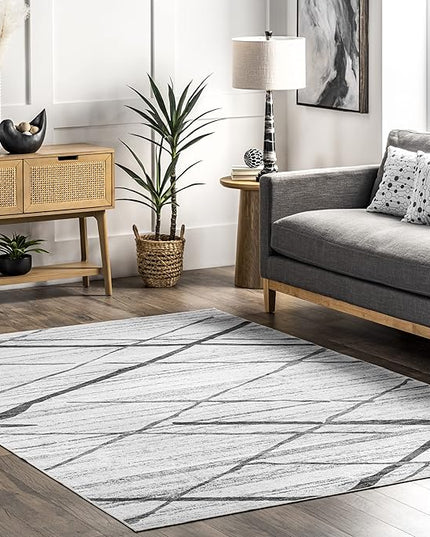 nuLOOM Trellis Stripes Machine Washable Ultra Thin Area Rug, 3' x 5', Light Grey - LeafyLoom