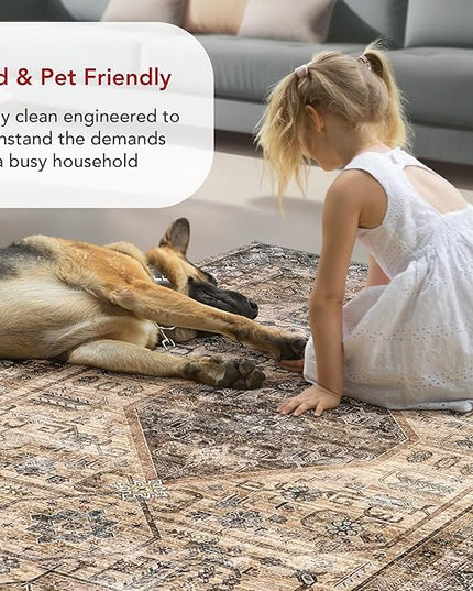 nuLOOM Devin Machine Washable Vintage Medallion Ultra Thin Runner Rug, 2' 6" x 8', Light Brown - LeafyLoom