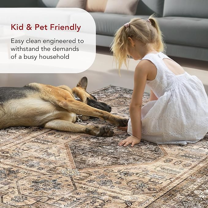 nuLOOM Devin Machine Washable Vintage Medallion Ultra Thin Runner Rug, 2' 6" x 8', Light Brown - LeafyLoom
