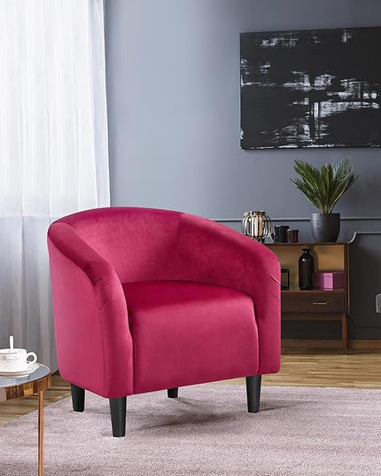 Yaheetech Club Chair, Velvet Accent Chair Upholstered Barrel Chair Sitting Chair with Armrest and Low Back for Living Room Bedroom, Rose Red - LeafyLoom