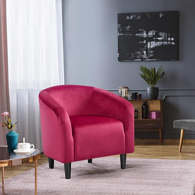 Yaheetech Club Chair, Velvet Accent Chair Upholstered Barrel Chair Sitting Chair with Armrest and Low Back for Living Room Bedroom, Rose Red - LeafyLoom