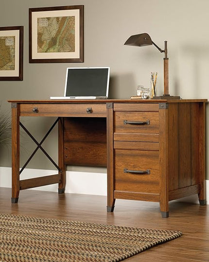Sauder Carson Forge Desk, Washington Cherry finish - LeafyLoom