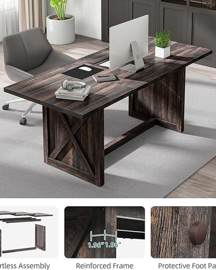 YITAHOME 6FT Conference Table Executive Desk, 70.8’’ Large Meeting Seminar Table for Office with Thicken Wood Frame, Farmhouse Rectangular Computer Desk for Home Business, Rustic Oak - LeafyLoom