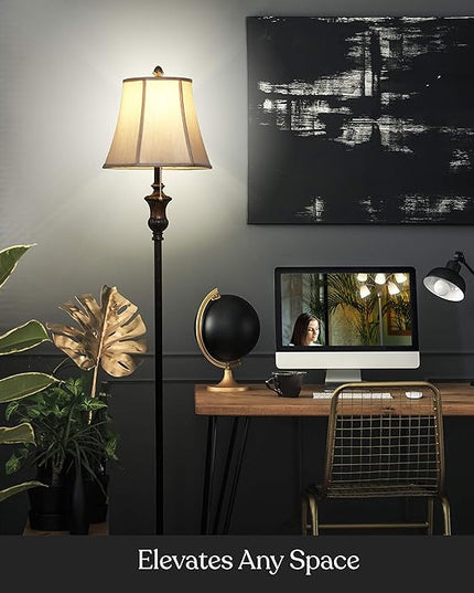 Brightech Sophia LED Floor Lamp, Tall Lamp with Bell Shape Fabric Shade, Mid Century Modern Lamp for Bedroom, Mid-Century Lamp for Living Rooms & Offices, Great Living Room Decor - Bronze - LeafyLoom