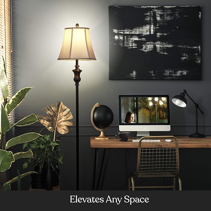 Brightech Sophia LED Floor Lamp, Tall Lamp with Bell Shape Fabric Shade, Mid Century Modern Lamp for Bedroom, Mid-Century Lamp for Living Rooms & Offices, Great Living Room Decor - Bronze - LeafyLoom