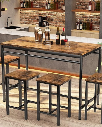 DKLGG Dinner Table Set for 4, Modern Kitchen Table and Chairs for 4 Wooden Top and Adjustable Metal Legs, Small Dining Room Table Set 5 Pieces Compact Design for Small Space - LeafyLoom