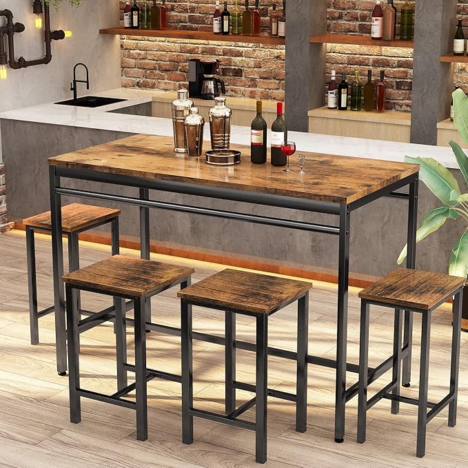 DKLGG Dinner Table Set for 4, Modern Kitchen Table and Chairs for 4 Wooden Top and Adjustable Metal Legs, Small Dining Room Table Set 5 Pieces Compact Design for Small Space - LeafyLoom