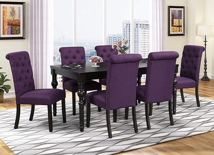Roundhill Furniture Leviton Urban Style Dark Washed Wood Dining Set: Table and 6 Chairs, Purple - LeafyLoom