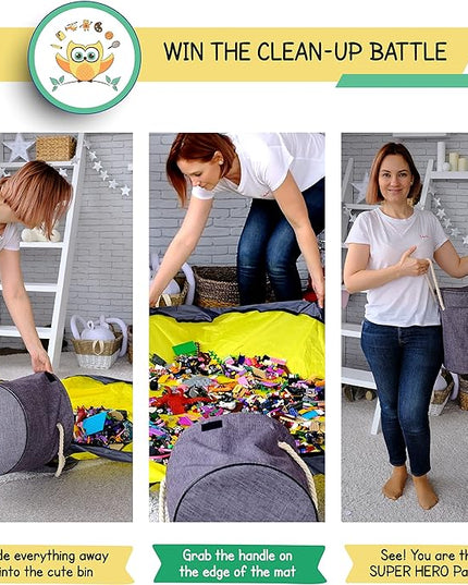 Toy Storage Basket and Play Mat - Building Bricks Toy Storage Organizer - Tidy with Ease - Toy Blocks Mat Storage Bag - Collapsible XL Kids Canvas Bag/Bin - Drawstring Playmat Boy/Girls-15"x14”(NAVY) - LeafyLoom