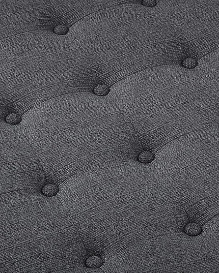 24KF Large Round Upholstered Tufted Linen Ottoman Coffee Table, Large Footrest Ottoman with Wood Shelf Storage-Charcoal - LeafyLoom