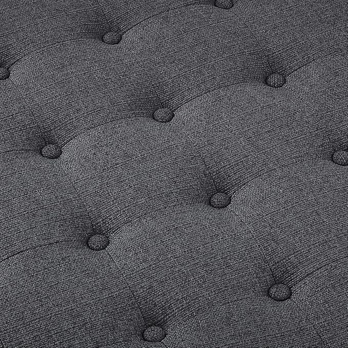 24KF Large Round Upholstered Tufted Linen Ottoman Coffee Table, Large Footrest Ottoman with Wood Shelf Storage-Charcoal - LeafyLoom