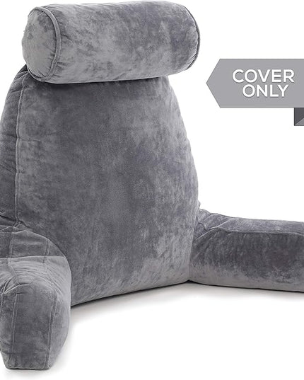 Husband Pillow XXL Cover Only Dark Grey, Cozy Microfiber Bed Rest Pillow Cover with Arms - Array of Colors - Generous Side and Back Pockets for Your Favorite Comfy Reading Pillow - LeafyLoom
