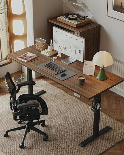 Electric Standing Desk, Large 63 x 24 Inches Height Adjustable Desk, Sit Stand up Desk for Work Office Home, Dark Walnut - LeafyLoom