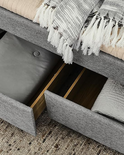 Full Size Upholstered Daybed, Pull Out with Two Storage Drawers, Solid Wood Frame Bed, Tufted Buttons and Copper Nails On Square Arms, for Bedrooms,Apartments - LeafyLoom