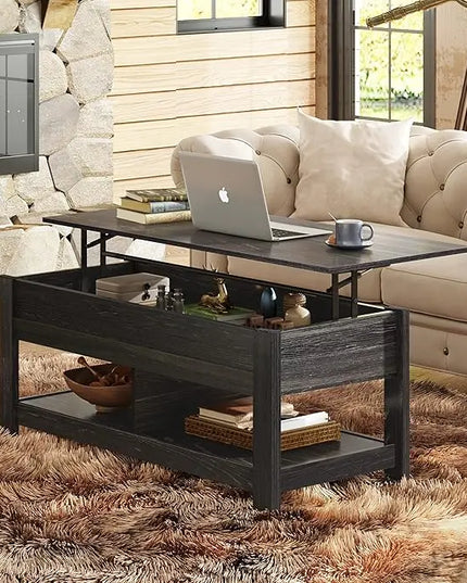 WLIVE Coffee Table, 47" Lift Top Coffee Table with Hidden Compartment and 2 Storage Shelves for Living Room, Espresso - LeafyLoom