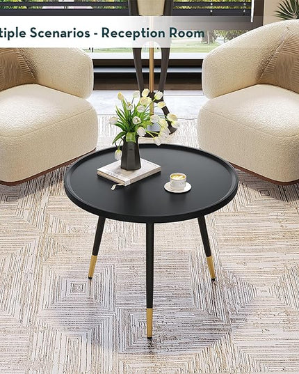SAYGOER Black Coffee Table Round Small Coffee Tables Unique Modern Center Table for Living Room Home Office Balcony Simple Circle Accent Sofa Table Easy Assembly, Black - LeafyLoom