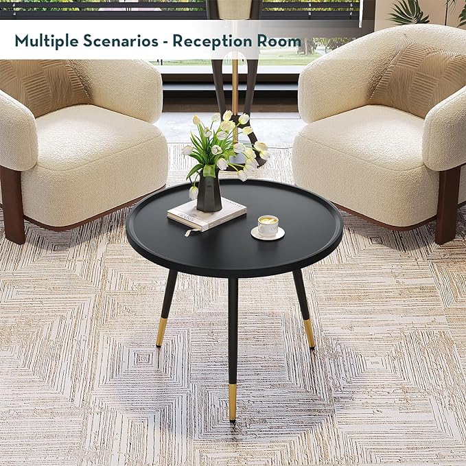 SAYGOER Black Coffee Table Round Small Coffee Tables Unique Modern Center Table for Living Room Home Office Balcony Simple Circle Accent Sofa Table Easy Assembly, Black - LeafyLoom